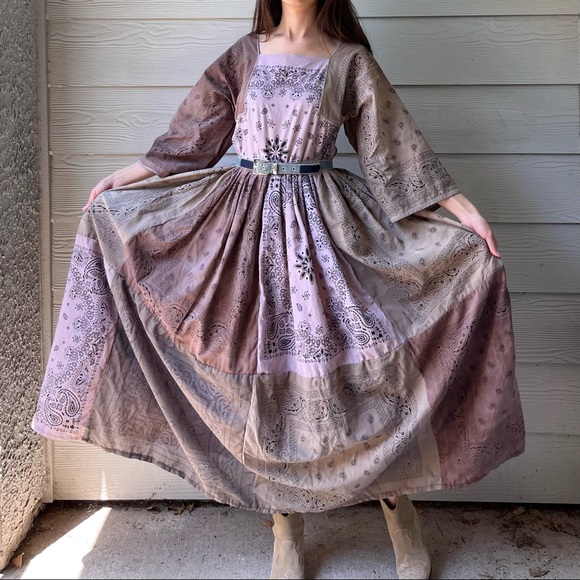 Hand Crafted Dresses & Skirts - Handmade Bandana Dress SKU 02858 Muddy Earthy Maxi